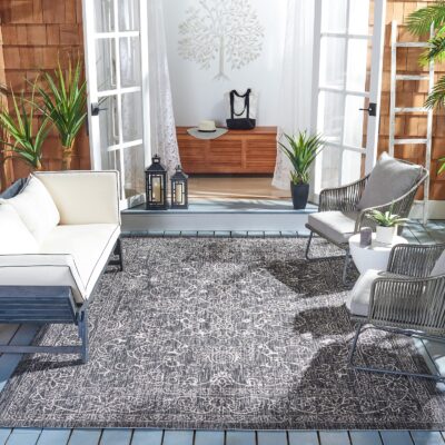 SAFAVIEH Courtyard Collection Area Rug - 9' x 12', Black & Ivory, Non-Shedding & Easy Care, Indoor/Outdoor & Washable-Ideal for Patio, Backyard, Mudroom (CY8680-36621)